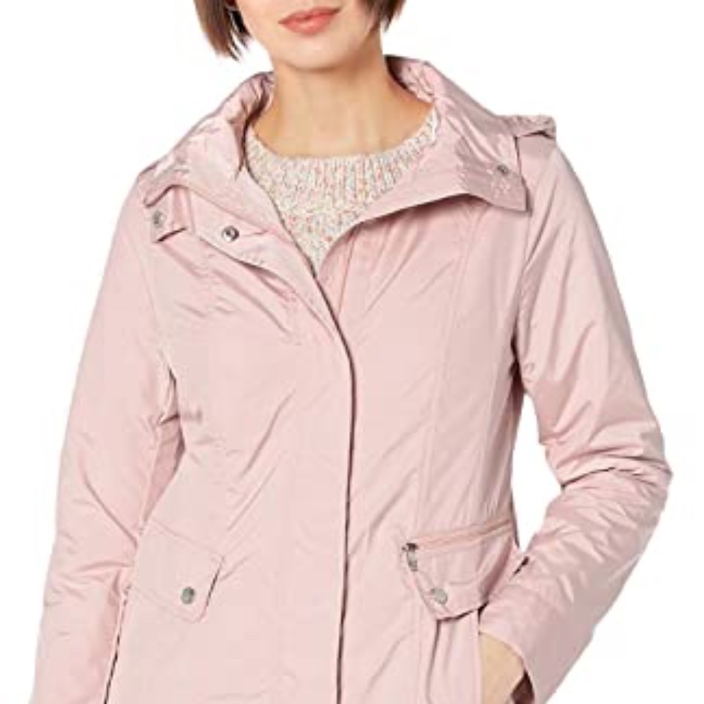 Cole Haan Women's Packable Hooded Rain Jacket with Bow, Medium